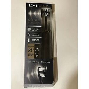LomiCare Sonic Electric Toothbrush Black 18000 VPM with 2 Brush Heads AA Battery